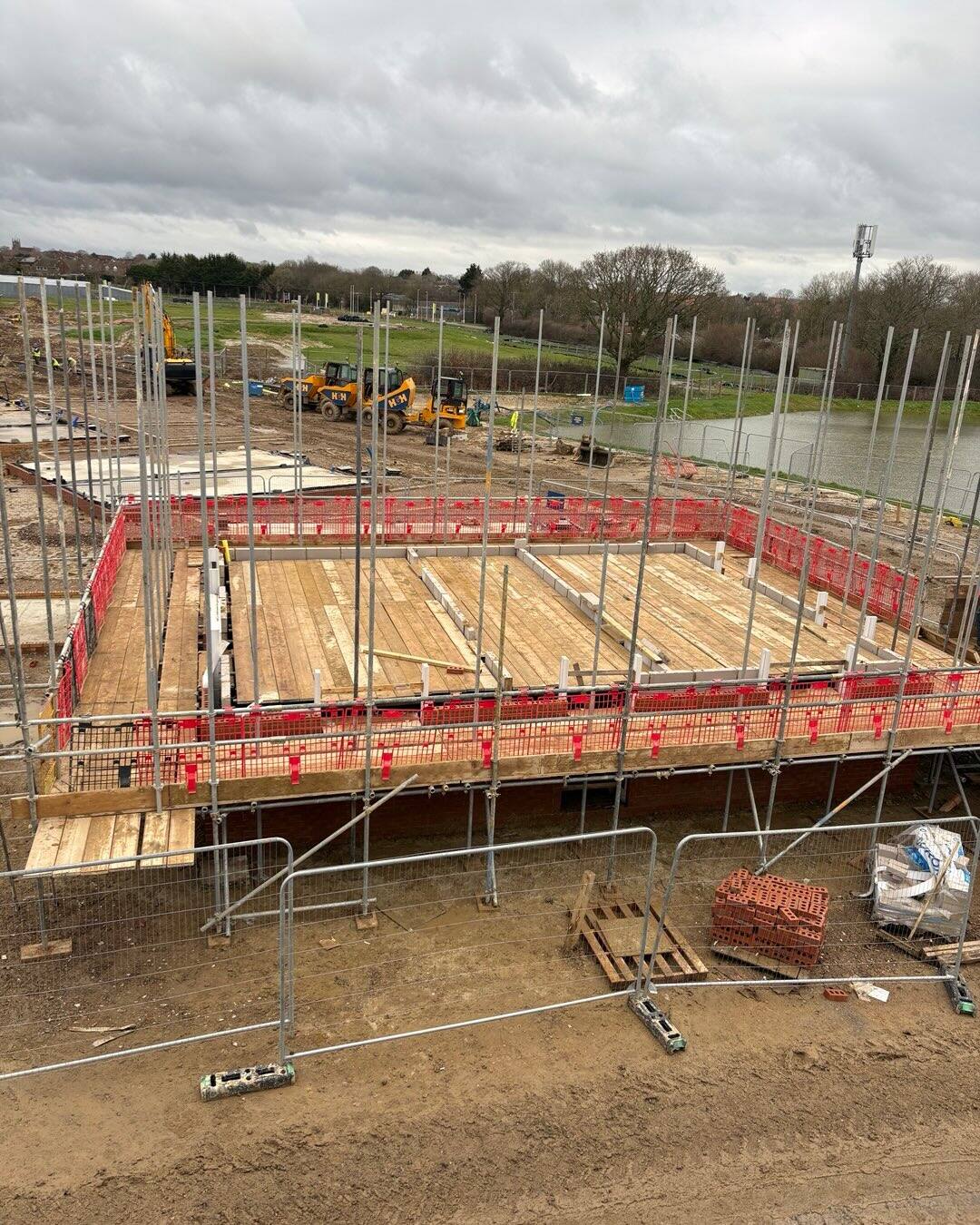 Scaffold groundworks frame at a large new housing development site